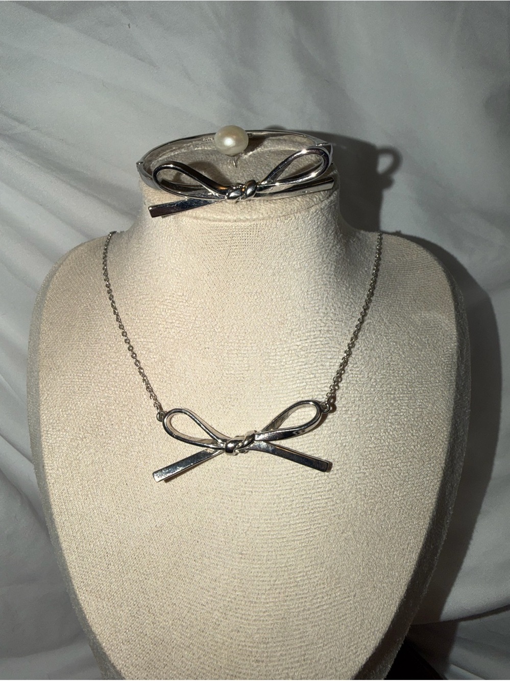 kate spade Silver Bow Necklace and Pearl-Accent Bracelet Set